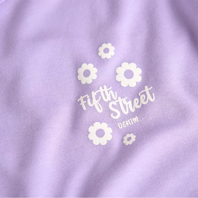 【5th STREET】雙11 女裝 長袖 t恤 寬版上衣 大學t 紫色(561017)