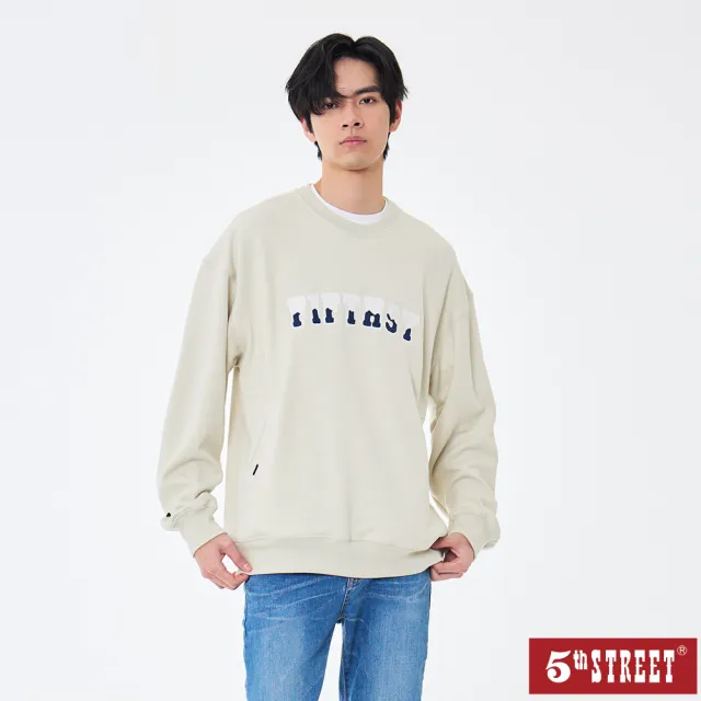 【5th STREET】雙11 中性 長袖 t恤 長袖上衣 大學t 杏色(561014)