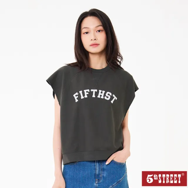 【5th STREET】雙11 女裝 短袖 短t 上衣 t恤 寬版 深灰(571083)