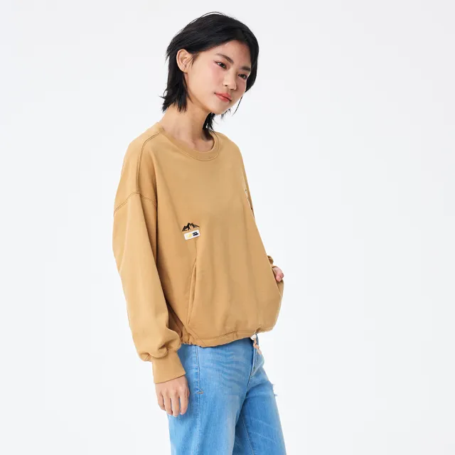 【5th STREET】雙11 女裝 長袖 寬版上衣 大學t 卡其(560984)