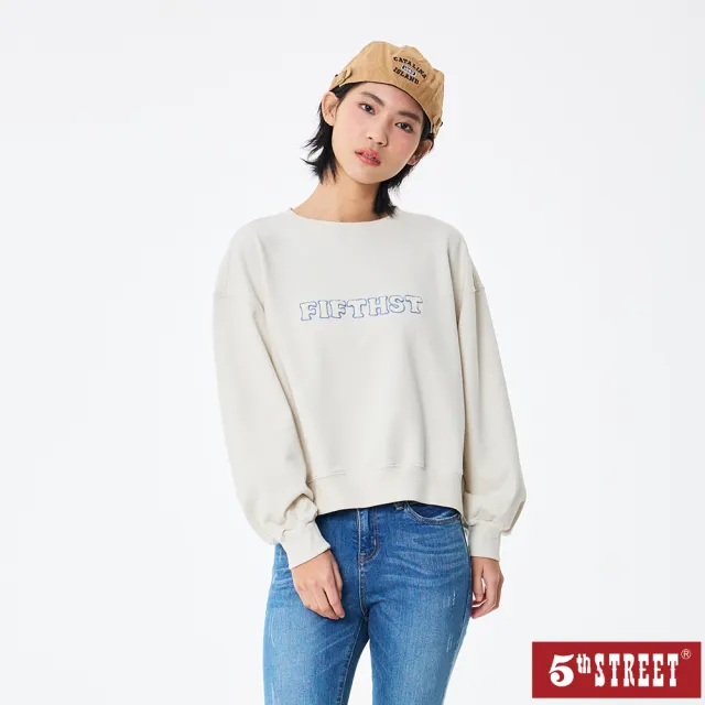 【5th STREET】女裝 長袖 寬版上衣 大學t 杏色(560980)