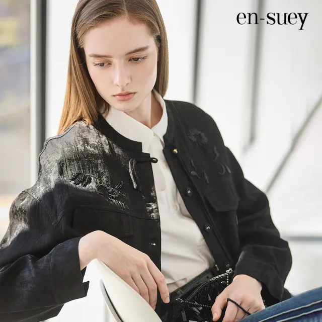 【en-suey 銀穗】EU質感暗紋繡珠外套-女