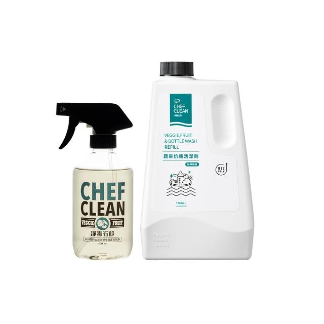 【淨毒五郎】蔬果清潔補充組-清潔劑400ml+補充瓶1000ml(可洗蔬果 奶瓶 奶瓶清潔劑)