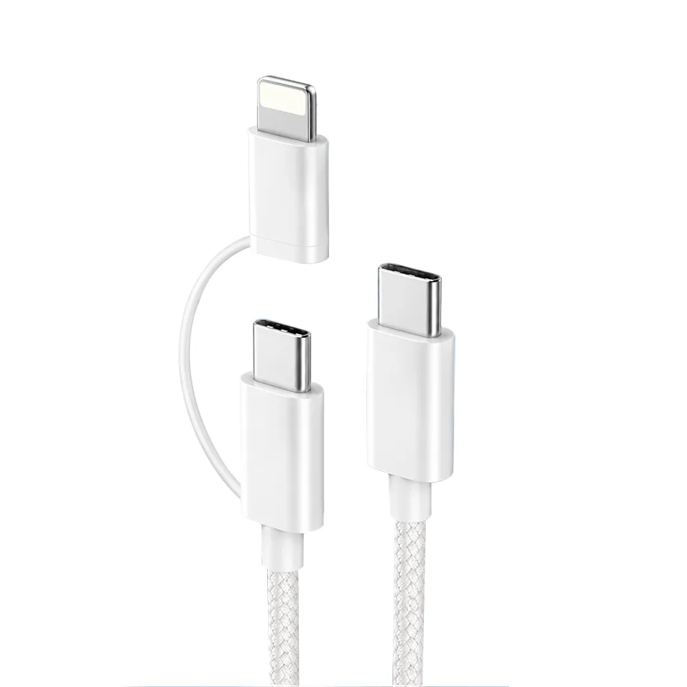 【ZA 喆安】二合一 Type-C to Type-C/Lightning編織充電線1m(適用蘋果iPhone17/16/iPad快充線)