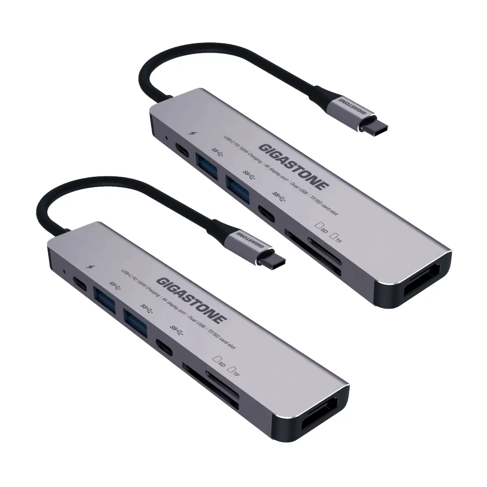 【Gigastone 立達國際】(2入組) 7合1多功能 100W PD充電 Type-C HUB集線器(USB/Type-C/SD/HDMI/Micro SD)