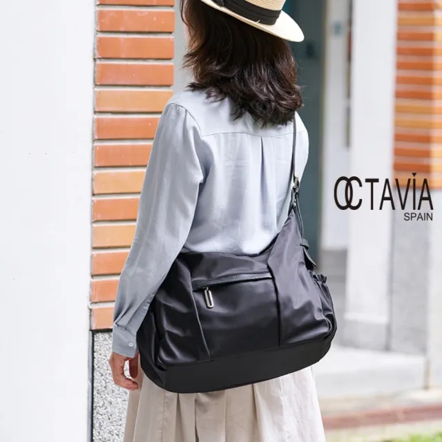 【OCTAVIA 8】雙11 OCTAVIA 8 -  四季輕量配皮半月型公事肩背斜背大包 - 奔跑黑/灰褐 二色可選