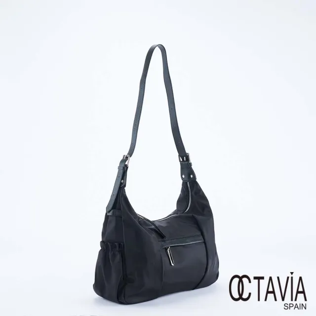【OCTAVIA 8】雙11 OCTAVIA 8 -  四季輕量配皮半月型公事肩背斜背大包 - 奔跑黑/灰褐 二色可選