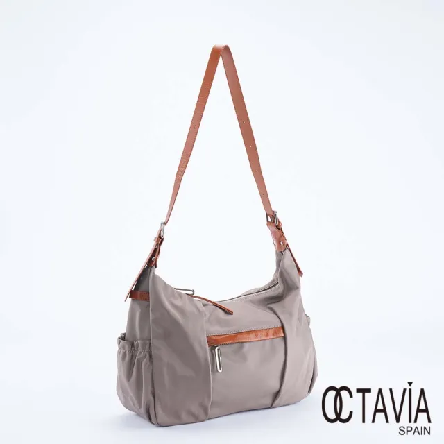 【OCTAVIA 8】雙11 OCTAVIA 8 -  四季輕量配皮半月型公事肩背斜背大包 - 奔跑黑/灰褐 二色可選