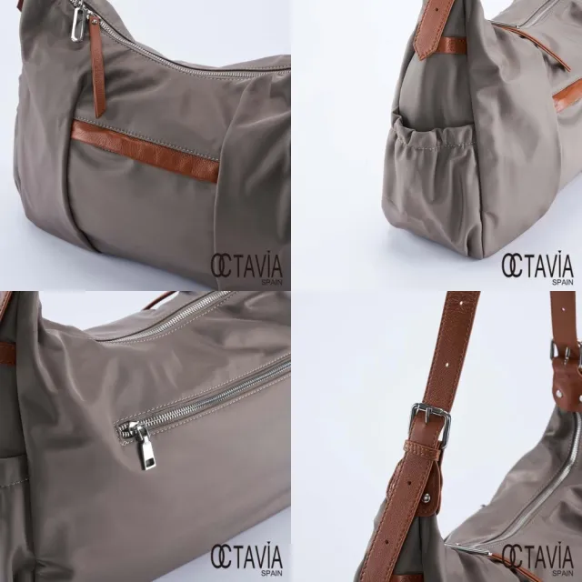 【OCTAVIA 8】雙11 OCTAVIA 8 -  四季輕量配皮半月型公事肩背斜背大包 - 奔跑黑/灰褐 二色可選
