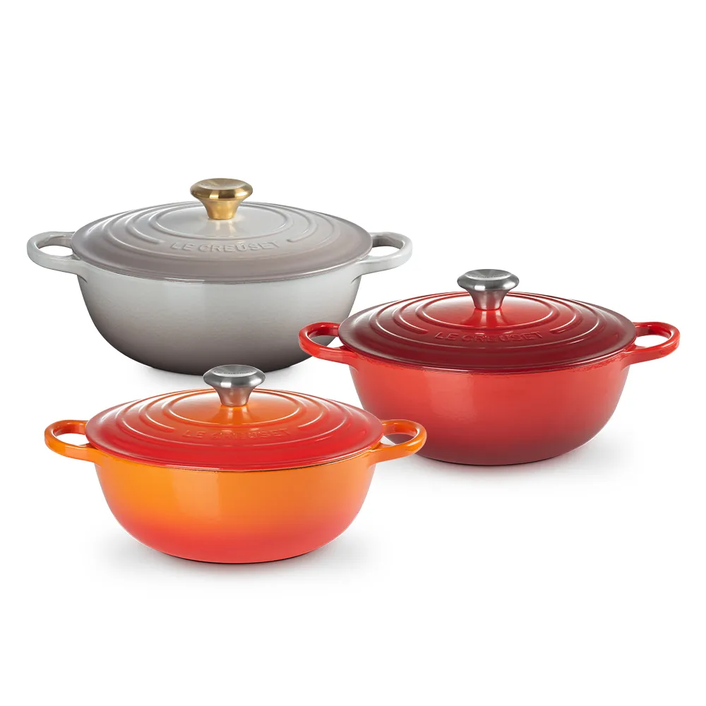 【Le Creuset】琺瑯鑄鐵鍋媽咪鍋26cm(肉豆蔻/貝殼粉/櫻桃紅/火焰橘)