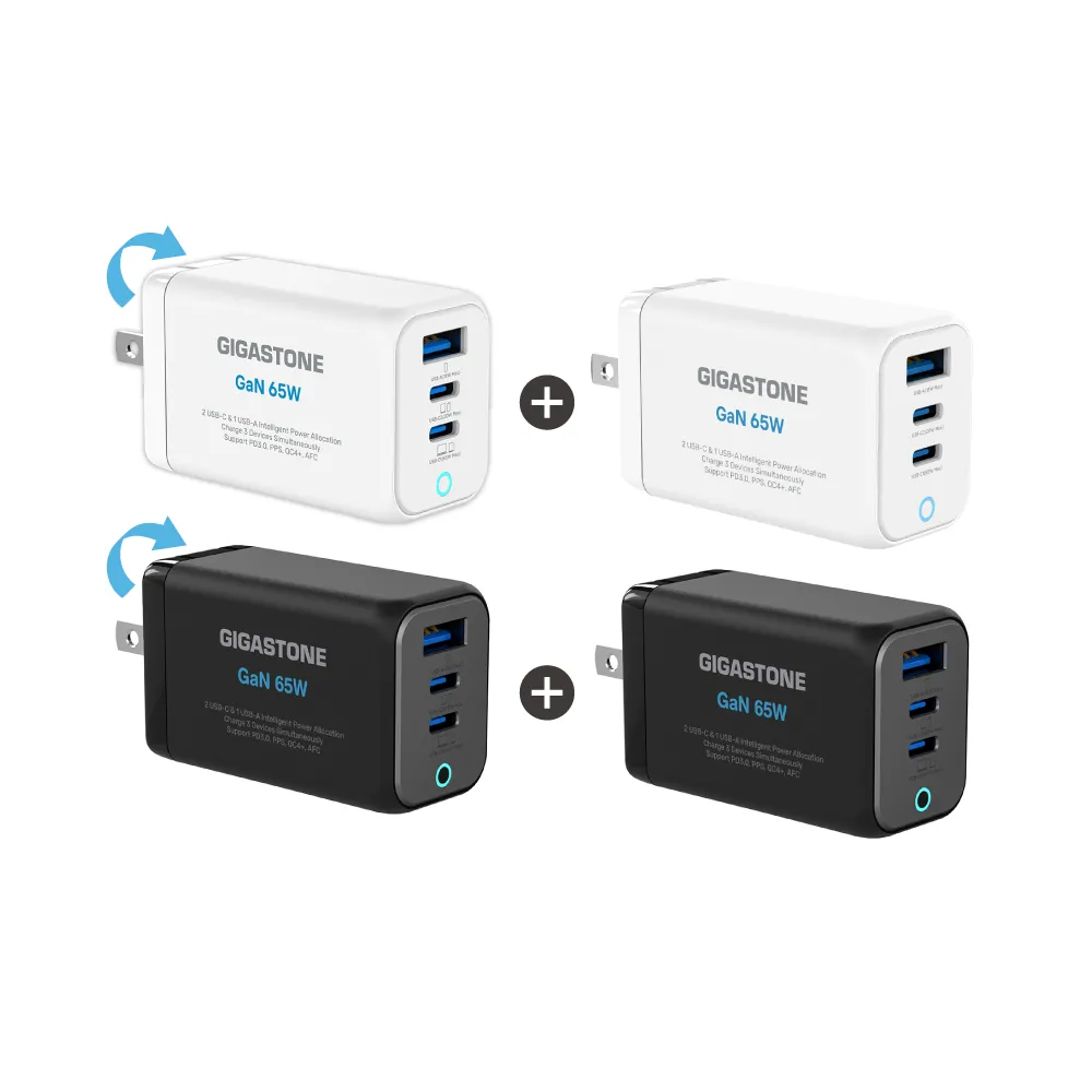 【Gigastone 立達國際】2入組 65W GaN氮化鎵三孔USB-C充電器PD-7656 (支援iPhone17/手機/平板/筆電快充)