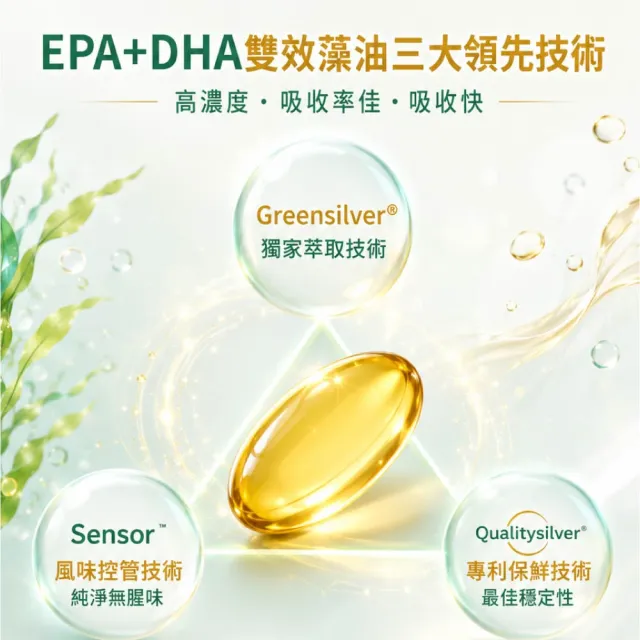 【Puriginal Life 昂萃】頂級雙效EPA+DHA藻油6盒組(共180顆 rTG/EPA/DHA/高濃度EPA/素食魚油)