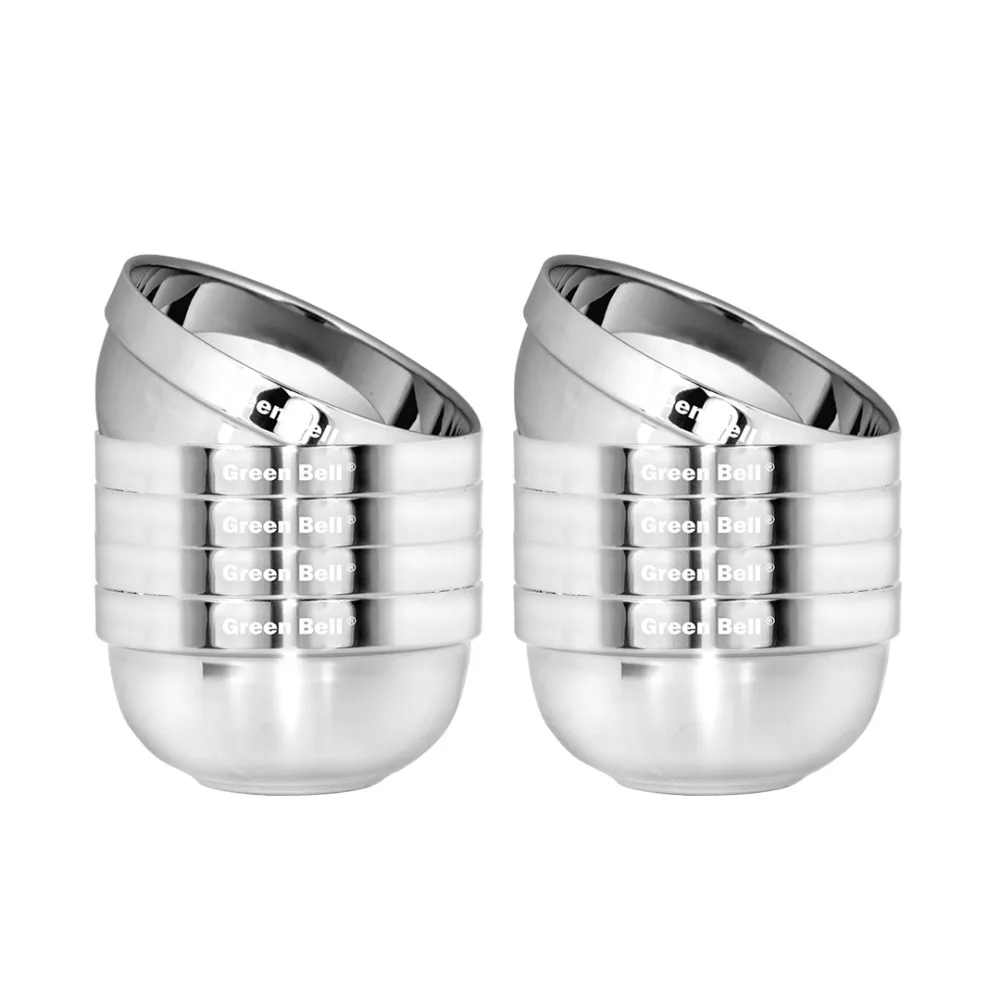 【GREEN BELL 綠貝】304不鏽鋼雙層隔熱碗-11.5cm10入組(容量大 可推疊 隔熱 防燙 鏡面 SGS)