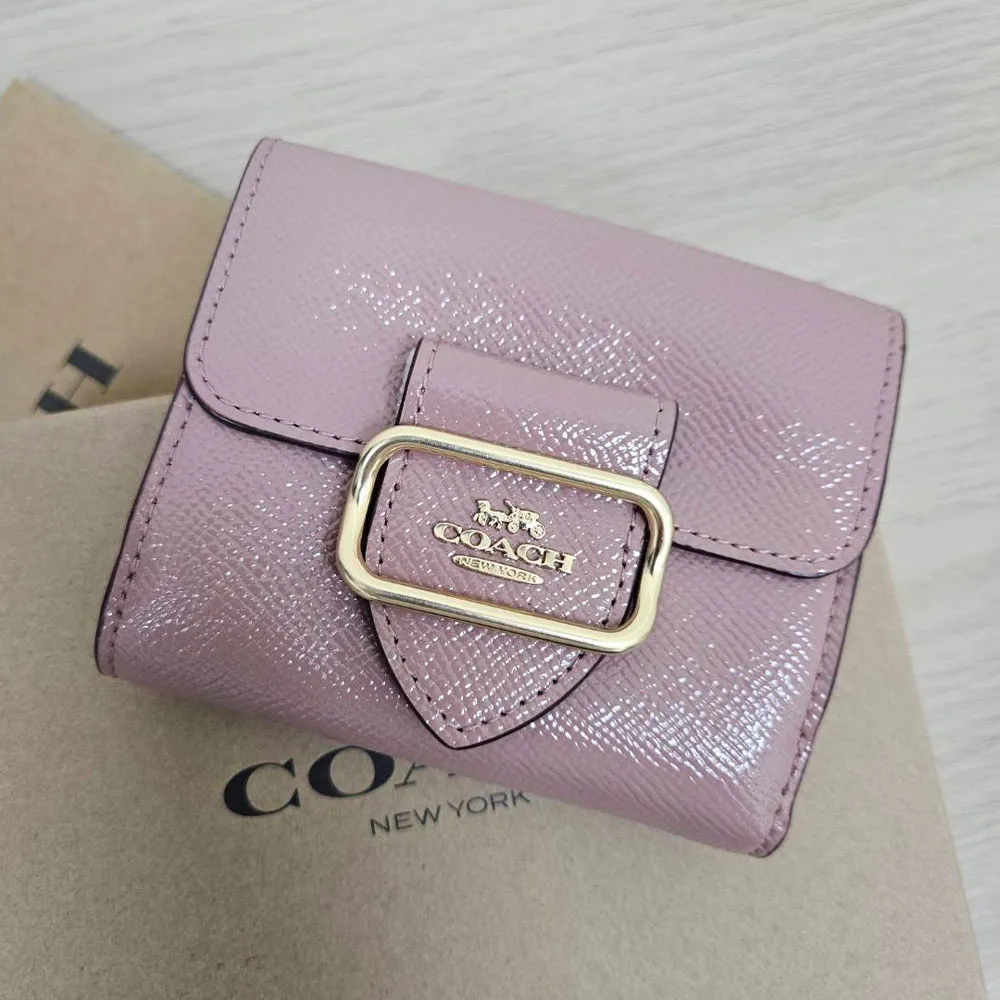 【COACH】Morgan 方形馬車LOGO金屬釦飾零錢袋皮革短夾禮盒組