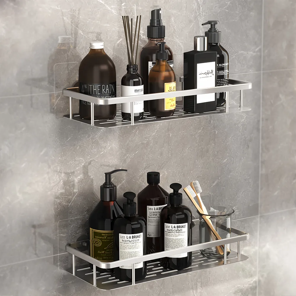 【SPACE】4入組 太空鋁浴室置物架 加大強力無痕貼 廚房瓶罐收納架 壁掛瀝水架