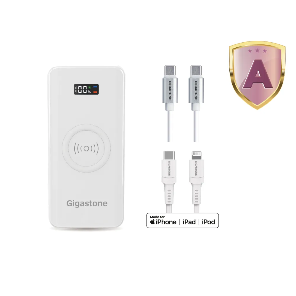 【Gigastone 立達國際】雙線組 QP-10100W 10000mAh 3合1 15W 無線快充行動電源+TypeC 快充線+ 蘋果認證線