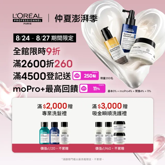 【L’OREAL 巴黎萊雅PRO】絲漾博吸金喚彩髮膜 250ml(瞬順髮膜/護髮/柔順/抗毛躁/髮膜)