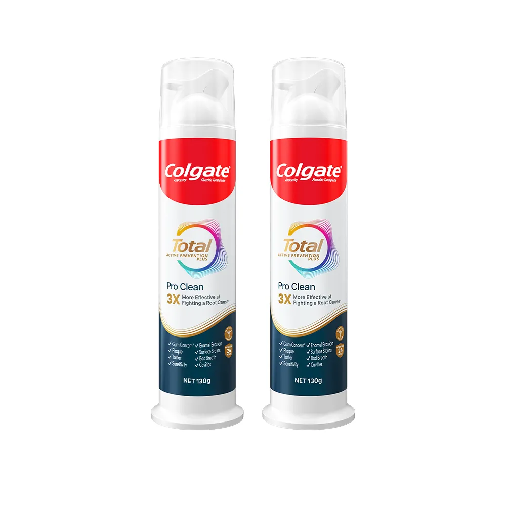 【Colgate 高露潔】全效專業潔淨凝露直立按壓式牙膏130gx2