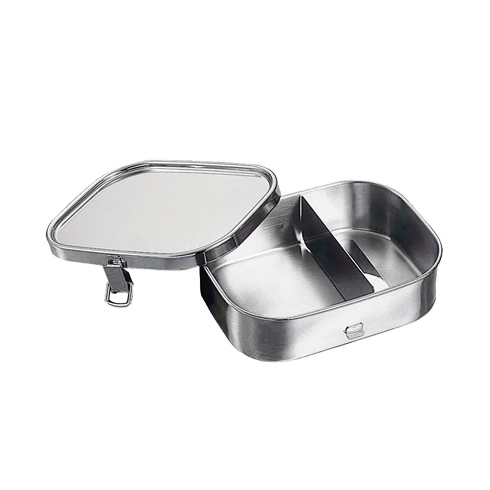 【日本相澤工房 AIZAWA】日本製18-8不鏽鋼方形密封便當盒-附分隔片-670ml(扣環式便當盒/不鏽鋼便當盒)
