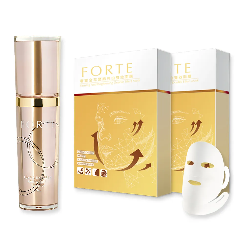 【FORTE】台塑生醫多修護精華液30ml/瓶 + 奢寵金萃緊緻亮白雙效面膜2入組