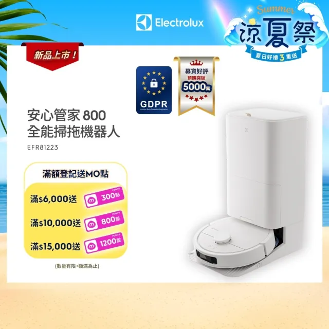 【Electrolux 伊萊克斯】嘖嘖募資好評5000萬 安心管家 800 全能掃拖機器人(EFR81223)