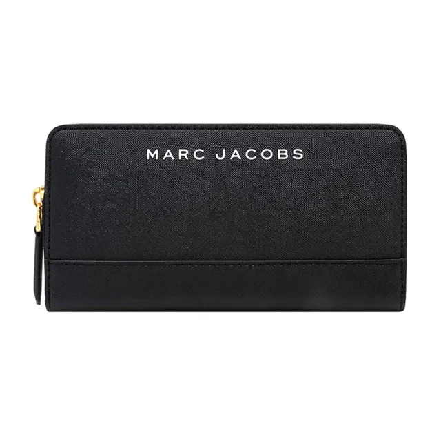 【MARC JACOBS】簡約黑MJ logo防刮皮革拉鍊長夾｜多卡層收納｜拉鍊零錢袋