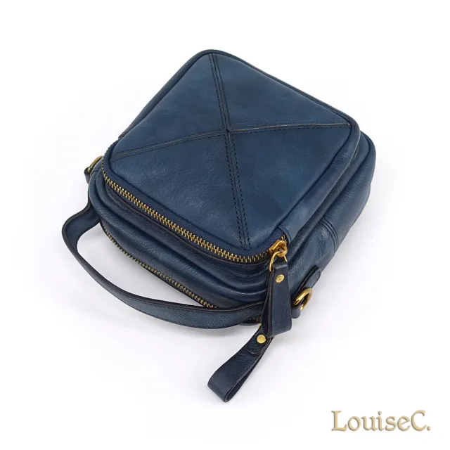 【LouiseC.】雙11 Tree House 義大利植鞣革牛皮 中性復古車縫拼接 立體口袋小斜背真皮方包 2色 GK1061