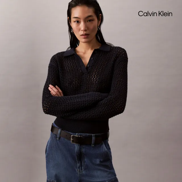 【CALVIN KLEIN】官方旗艦館CK 嶄新棉質洞洞針織毛衣_藍色