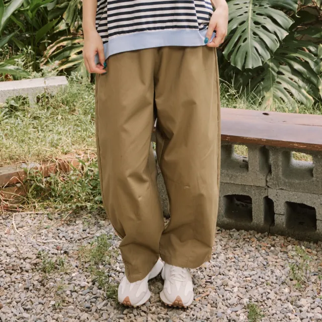 【Dailo】水豚君疊羅漢彎刀長褲 藍 卡 灰