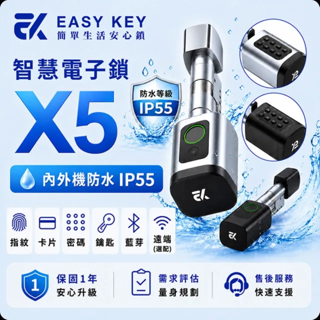【EASYKEY】EK X5 智慧電子鎖/智能鎖 (指紋│卡片│密碼│鑰匙│按壓式鍵盤│藍芽) 2色可選