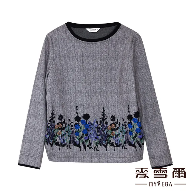 【MYVEGA 麥雪爾】MIT兩側抓皺印花上衣-灰