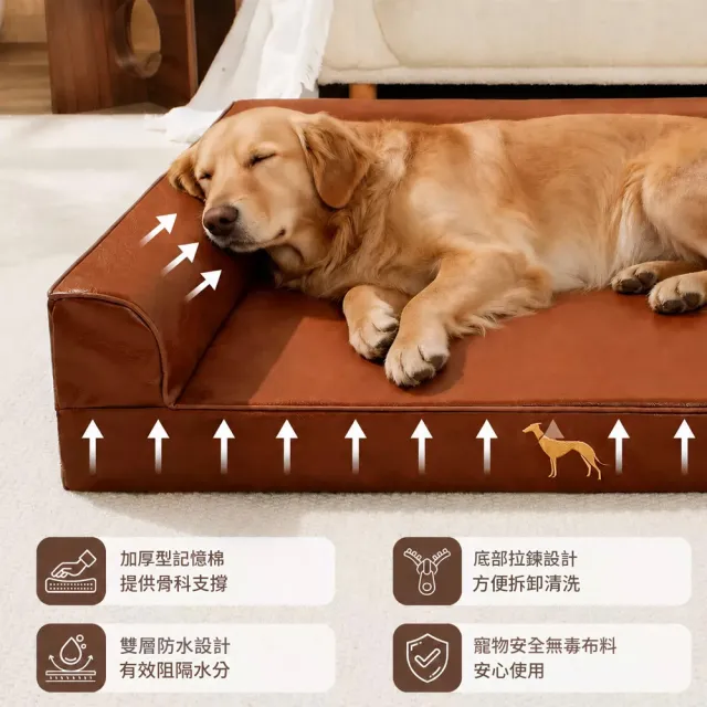【IPSKY】防水耐污寵物窩皮質狗狗沙發床 大型犬狗窩 可拆洗寵物窩 護邊支撐狗墊子 20公斤內