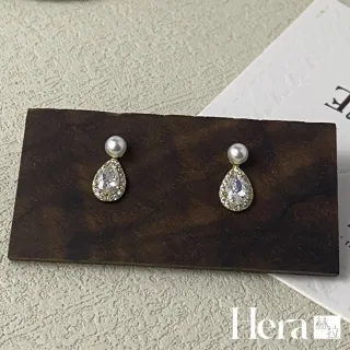 【HERA 赫拉】S925鍍14K金珍珠水滴滿鑽耳針耳環 H115081803(S925 鍍14K金 珍珠水滴滿鑽 耳針耳環)