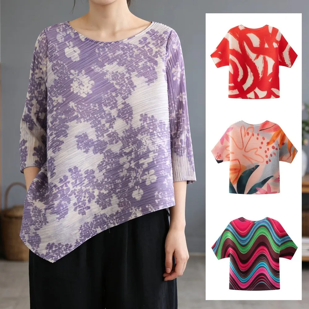 【巴黎精品】巴黎精品 現貨+預購 三宅風皺褶衣服褶皺上衣彈力女裝大尺碼(拚色設計寬鬆女T恤12色b2a3)