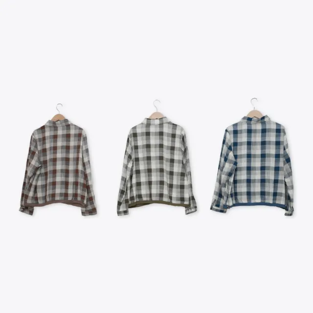【CUMAR】格紋襯衫領開襟上衣 藍 綠 咖(魅力商品)