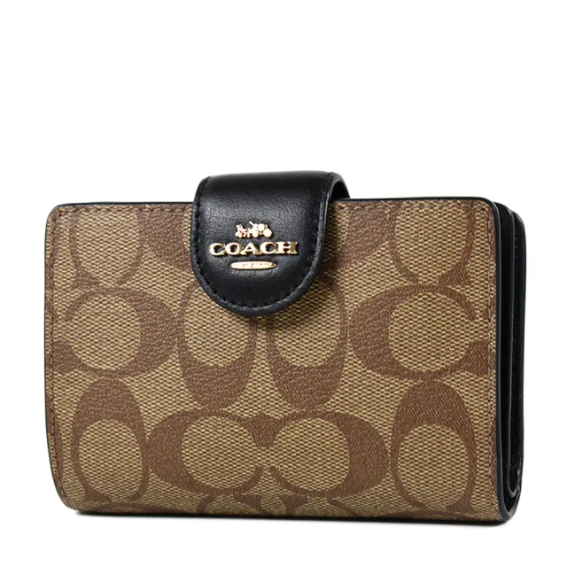 【COACH】立體馬車緹花LOGO防刮釦式中夾-卡其黑