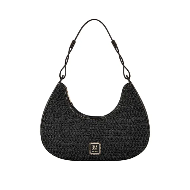 【NINE WEST】NEFI 編織彎月兩用包 肩背包 斜背包-黑色(575272)