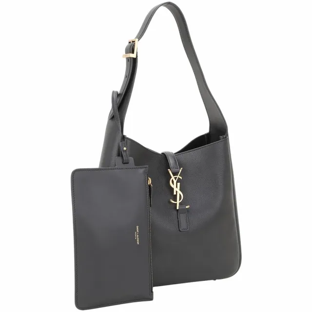 【YSL】Saint Laurent Le 5a7 小款 附可拆萬用包 小牛皮肩背包(黑色 流浪包 腋下包)