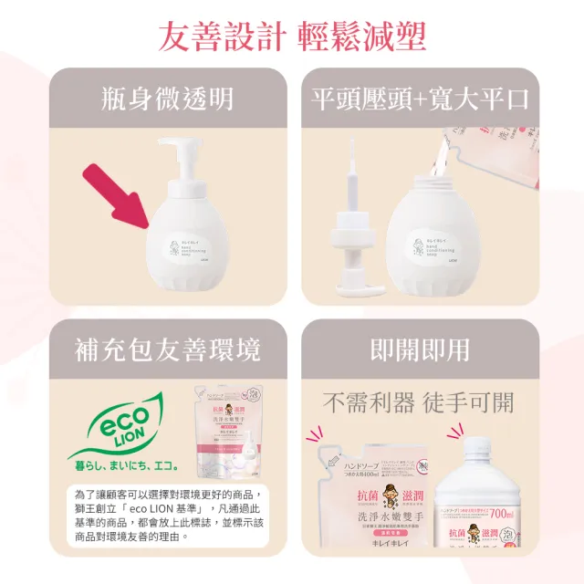 【LION 獅王】趣淨敏弱肌專用洗手慕斯補充瓶700mlx4入組(敏弱肌適用/兩款口味任選/皂香/薰衣草)