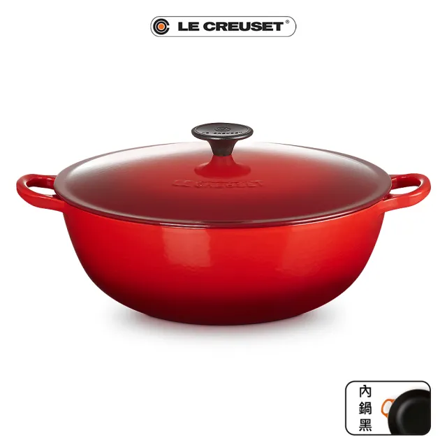 【Le Creuset】琺瑯鑄鐵鍋媽咪鍋28cm(雪紡粉/櫻桃紅 2色選1)