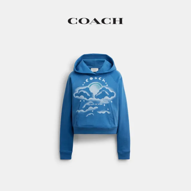 【COACH】蔻馳官方直營 AIRBRUSH圖案連帽衫-藍色(CDI30)