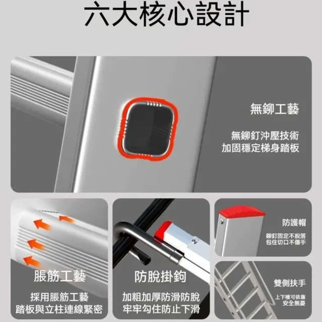 【TSUKUMI 津久見】鋁合金扶手梯 3米帶鉤 家用閣樓梯 天台爬梯 加寬踏板直梯 裝潢工程梯