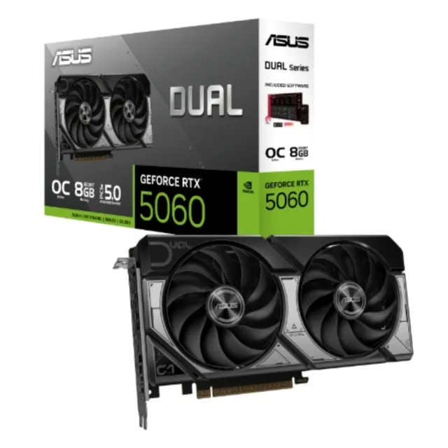 【ASUS 華碩】超值組★Dual GeForce RTX 5060 8GB OC 顯示卡+AP201黑色機殼+ROG支撐架