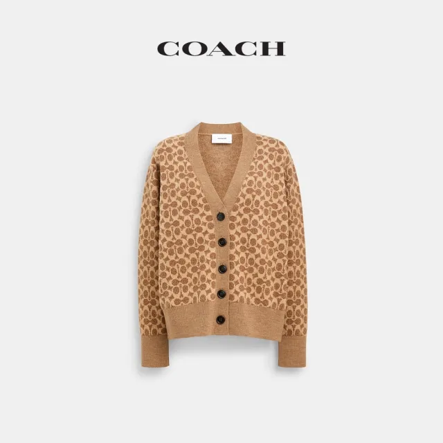 【COACH】蔻馳官方直營 經典 SIGNATURE休閒型V領外套-棕黃色 經典 SIGNATURE(CCN37)