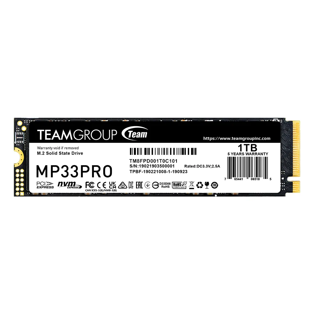 【Team 十銓】MP33 PRO 1TB M.2 2280 PCIe 3.0 ssd固態硬碟 5年保固(最高讀取3500MB/s)