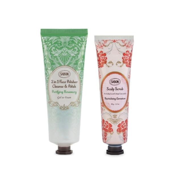 【SABON】官方直營 清新潔淨磨砂組(迷迭香臉部磨砂凝露125ml+頭皮磨砂膏90g)
