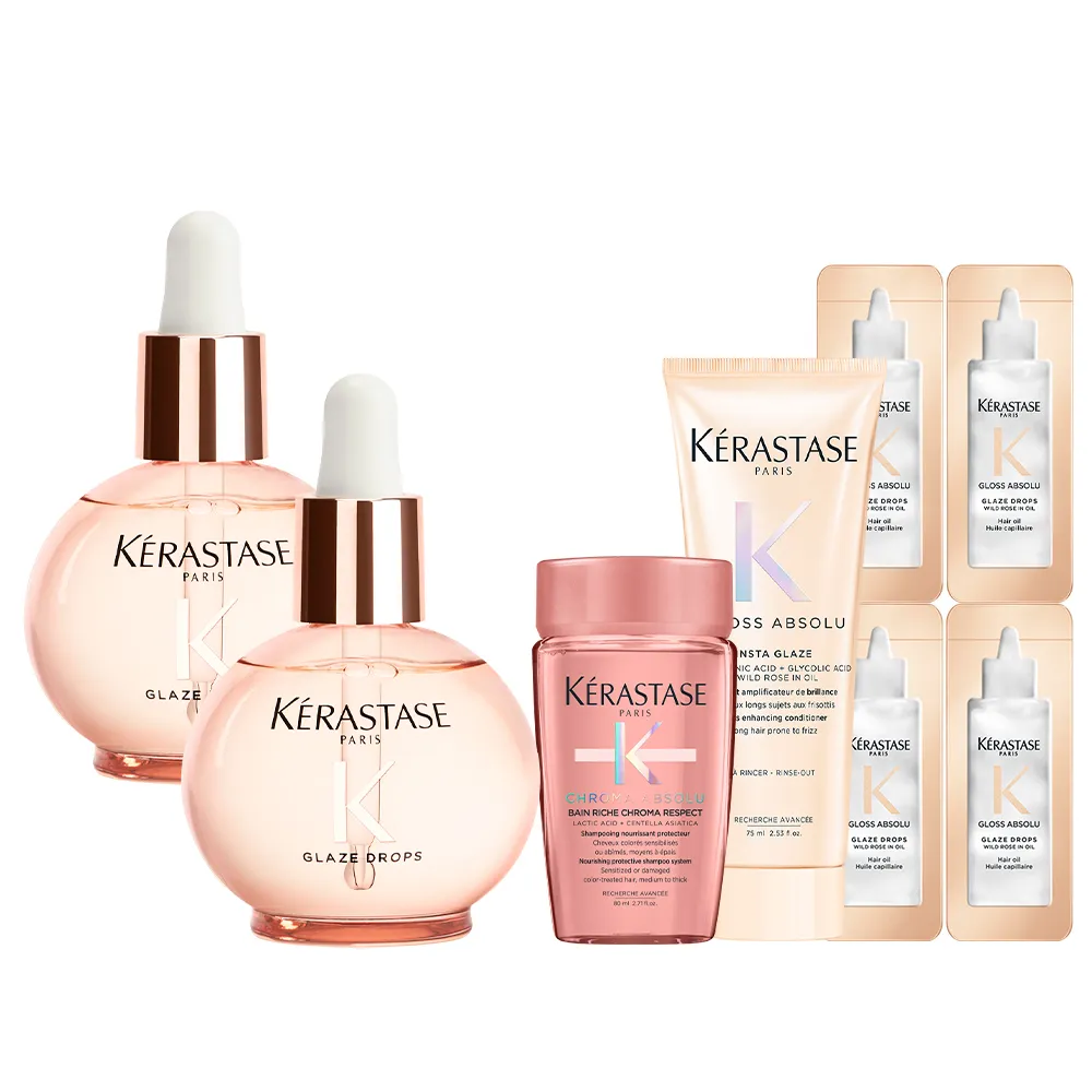 【KERASTASE 巴黎卡詩】釉光香頌玫瑰護髮精油45ml雙入組(全新上市/小粉球/柔順/抗躁/蓬彈)