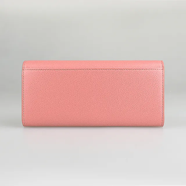 【FURLA 芙拉】FURLA 拱形金釦LOGO Iride系列小牛皮8卡翻蓋磁釦式長夾(玫瑰木紅x芭蕾粉紅)