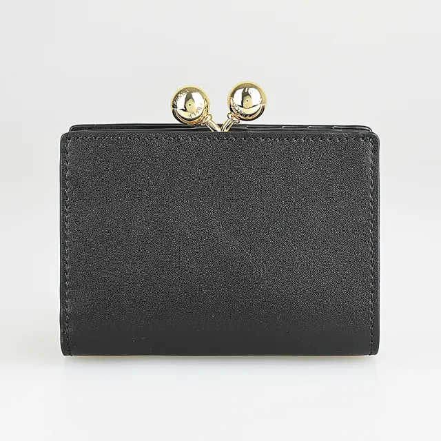 【FURLA 芙拉】FURLA 燙金LOGO Dots系列小牛皮6卡按釦式口金零錢中夾(黑)