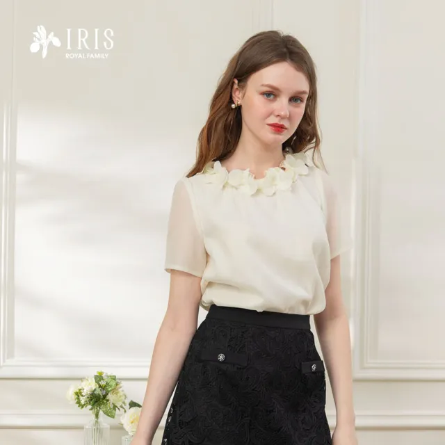 【IRIS 艾莉詩】清花優雅領飾上衣-2色(62110)